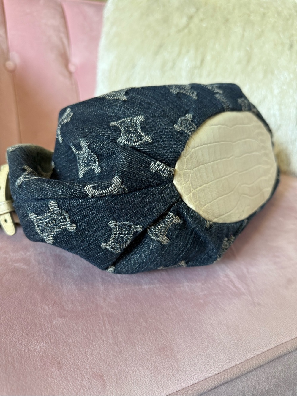 Authentic CELINE Macadam Ombre DENIM Bag Croc-Embossed Leather wSilver Hardware - Picture 14 of 16